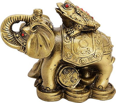 numeroastro Feng Shui Money Frog On Elephant with Coins for Good Health,Wealth & Prosperity (6 Cms) (1 Pc) Decorative Showpiece  -  8 cm(Polyresin, Gold)