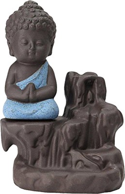 QYZL Child Buddha Incense Holder Meditating Monk with Smoke Backflow Cone Decorative Showpiece  -  12 cm(Polyresin, Multicolor)