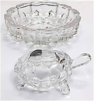 PUCHCHI l Crystal Turtle Tortoise with Plate for Feng Shui and Vastu Decorative Showpiece  -  6 cm(Glass, Clear)