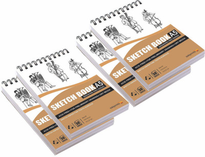 Askprints 50 Sheet A5 Sketchbook Set of 4-5.8 x 8.3 Inch | Top Spiral-Bound Sketchpad for Artists | Sketching and Drawing Acid Free Paper, for Doodling Sketch Pad(50 Sheets, Pack of 4)