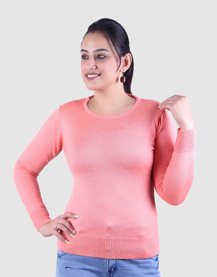 Ogarti Solid Round Neck Casual Women Pink Sweater