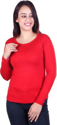 Ogarti Solid Round Neck Casual Women Red Sweater