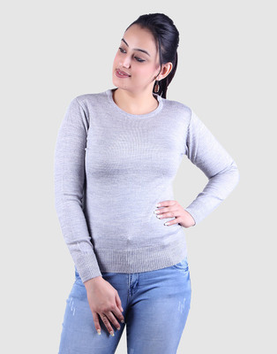 Ogarti Solid Round Neck Casual Women Grey Sweater