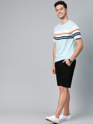 Mast & Harbour Striped Men Round Neck Blue T-Shirt