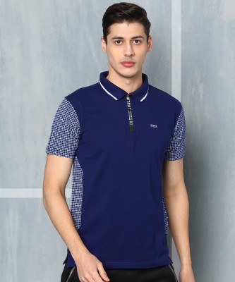 M7 By Metronaut Checkered Men Polo Neck Dark Blue T-Shirt