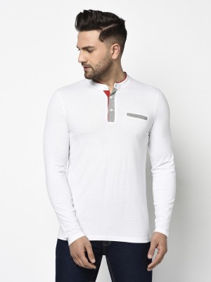 GLITO Solid Men Mandarin Collar White T-Shirt