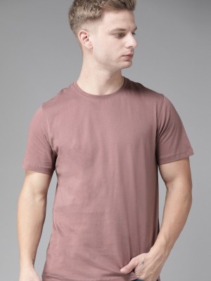 Roadster Solid Men Round Neck Pink T-Shirt