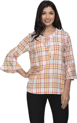 Matargashti Casual 3/4 Sleeve Checkered Women Multicolor Top