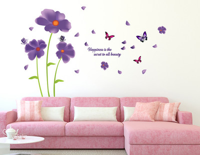 Wollzo 90 cm Flowers with Butterfly Removable Sticker(Pack of 1)