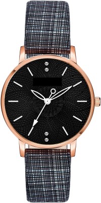 DYH Enterprise Black Round Dial And Black Checks Leather Belt Watch Bracelet Analog Watch For Women Analog Watch  - For Girls