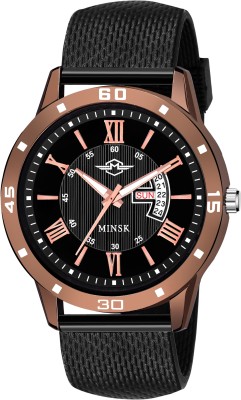 MINSK MK991 Day and Date functioning with Unique New Design fashionable Sillicon Black strap For Men and Boys Analog Watch  - For Men