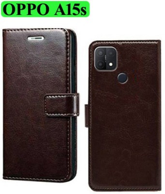 Wynhard Wallet Case Cover for OPPO A15, OPPO A15s(Brown, Grip Case, Pack of: 1)