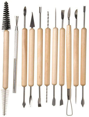 PRANSUNITA 11-Piece Clay Tools Set Metal Tipped Clay Sculpting Tools with Wood Handles, Ideal for Cleaning Creating Decorative Effects on Clay Surfaces