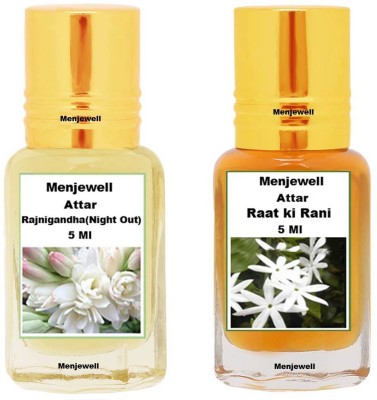 Menjewell Pack of 2PCS Attar(Rajnigandha 5ML,Rat Ki Rani 5ML)Natural Itra/Attar/ Perfume Floral Attar(Floral)