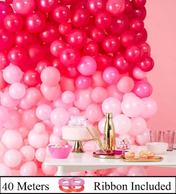 DECOR MY PARTY Solid Pink , Red & White Metallic Balloons with Curling Ribbon for 1st Birthday Party Decorations , Welcome Baby Decoration , Bachelors Party , Diwali , New Year Party, Office Party , Christmas Decoration Items Balloon(Pink, Red, White, Pack of 100)