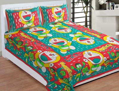 FABBON INDIA 280 TC Cotton Double Cartoon Flat Bedsheet(Pack of 1, Red and Green)