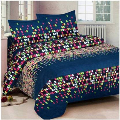 itNEW 140 TC Polycotton Double Printed Flat Bedsheet(Pack of 1, Blue)