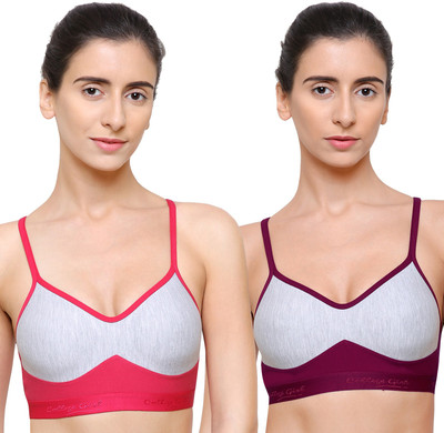 COLLEGE GIRL Moulded Women Sports Non Padded Bra(Pink, Purple)