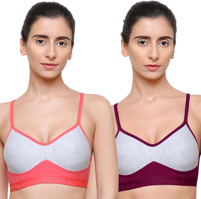 COLLEGE GIRL Moulded Women Sports Non Padded Bra(Red, Purple)