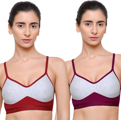 COLLEGE GIRL Moulded Women Sports Non Padded Bra(Maroon, Purple)