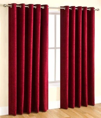 N2C Home 213 cm (7 ft) Polyester Semi Transparent Door Curtain (Pack Of 2)(Solid, Maroon)