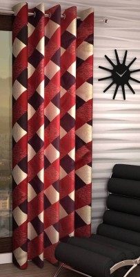 N2C Home 270 cm (9 ft) Polyester Semi Transparent Long Door Curtain Single Curtain(Printed, Red)