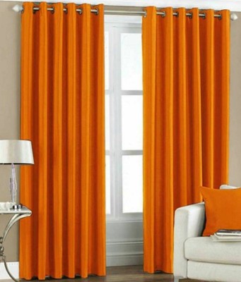 N2C Home 213 cm (7 ft) Polyester Semi Transparent Door Curtain (Pack Of 2)(Solid, Orange)