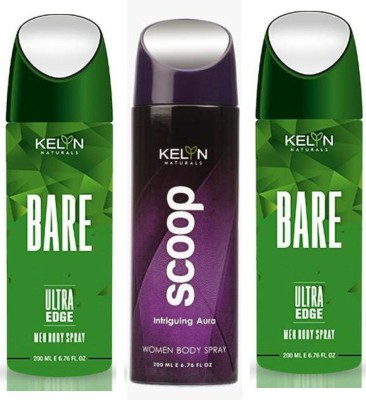 Kelyn 2BARE/1SCOOP DEO SET3 Body Spray  -  For Men & Women(600 ml, Pack of 2)