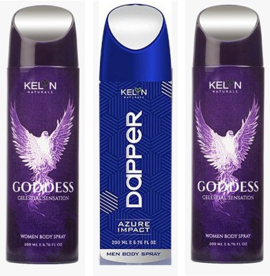 Kelyn 2GODESS/1DAPPER DEO SET OF 3 Body Spray  -  For Men & Women(600 ml, Pack of 3)
