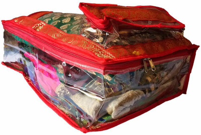Dms Retail DRETAIL 2 in 1 Brocade Attached Bangle and Saree Cover Set Saree Cover Bags with Zip Complete Solution for Sarees and Bangles (Pack of 2 Covers) SAREE COVER A92(Multicolor)