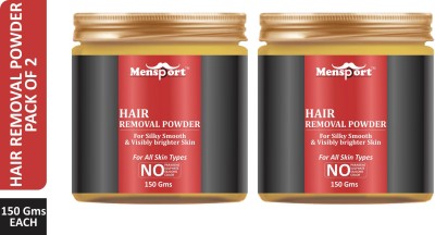 Mensport Hair Removal Powder -For Underarms, Hand, Legs & Bikini Line(Three in one Use) For D-Tan Skin, Removing Hair, Remove Dead cell (For Easy Hair Removal No Risk No Pain) Combo pack of 2 Jars of 150 gms(300 gms) Wax(300 g, Set of 2)