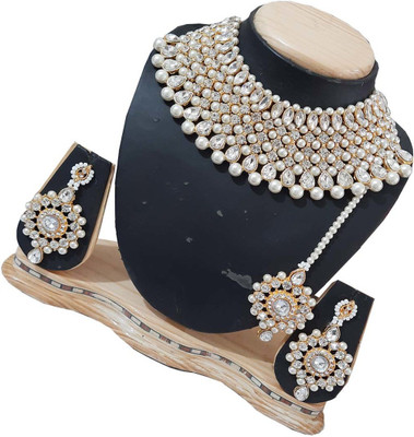 STYLISH DUDE Alloy Gold-plated White, White Jewellery Set(Pack of 1)