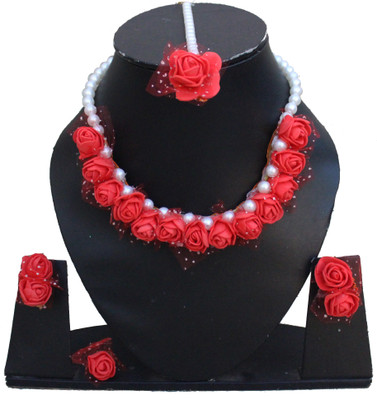 RAGABANDHA DESIGN STUDIO Fabric Ruby Red, White Jewellery Set(Pack of 1)