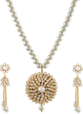 saketncbychanda Brass, Mother of Pearl Gold-plated White Jewellery Set(Pack of 1)