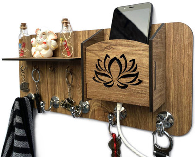 MAYA CREATION Kamal Wood Key Holder(9 Hooks, Brown)