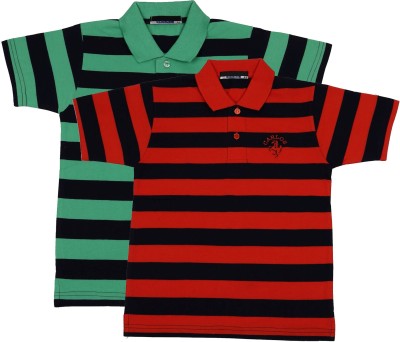 NEUVIN Boys Striped Cotton Blend T Shirt(Green, Pack of 2)