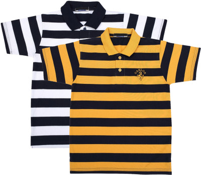 NeuVin Boys Striped Cotton Blend Regular T Shirt(Multicolor, Pack of 2)