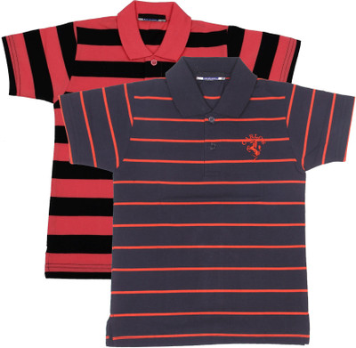 NeuVin Boys Striped Cotton Blend Regular T Shirt(Pink, Pack of 2)