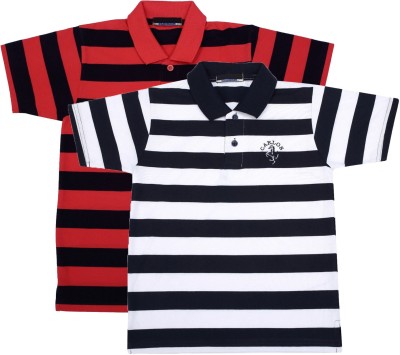 NeuVin Boys Striped Cotton Blend T Shirt(Red, Pack of 2)