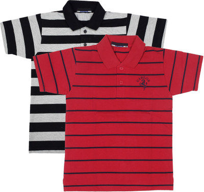NeuVin Boys Striped Cotton Blend Regular T Shirt(Multicolor, Pack of 2)