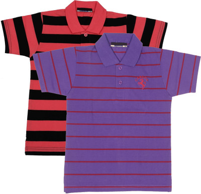 NeuVin Boys Striped Cotton Blend Regular T Shirt(Multicolor, Pack of 2)