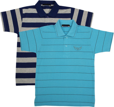 NeuVin Boys Striped Cotton Blend Regular T Shirt(Grey, Pack of 2)