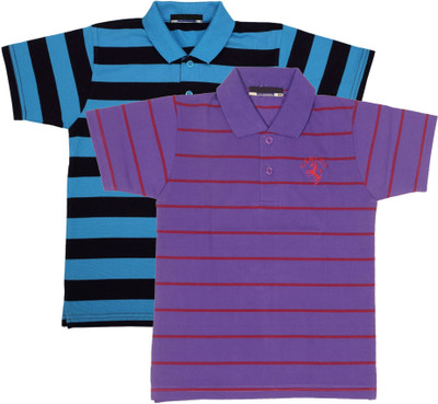 NeuVin Boys Striped Cotton Blend Regular T Shirt(Blue, Pack of 2)