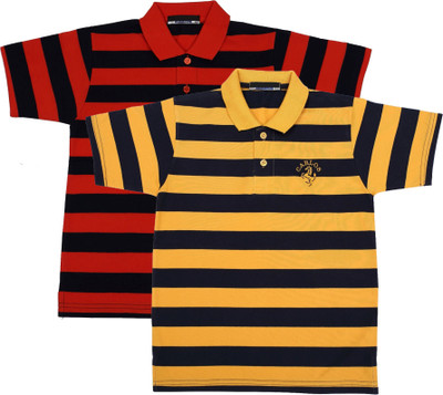 NeuVin Boys Striped Cotton Blend Regular T Shirt(Yellow, Pack of 2)