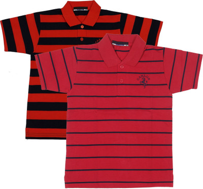 NeuVin Boys Striped Cotton Blend Regular T Shirt(Multicolor, Pack of 2)