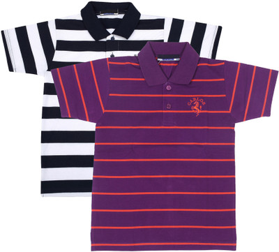 NeuVin Boys Striped Cotton Blend Regular T Shirt(White, Pack of 2)