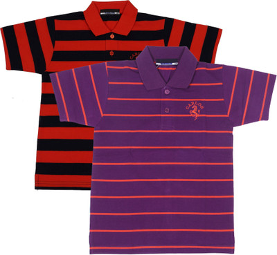 NeuVin Boys Striped Cotton Blend Regular T Shirt(Multicolor, Pack of 2)