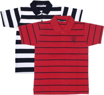 NeuVin Boys Striped Cotton Blend Regular T Shirt(White, Pack of 2)