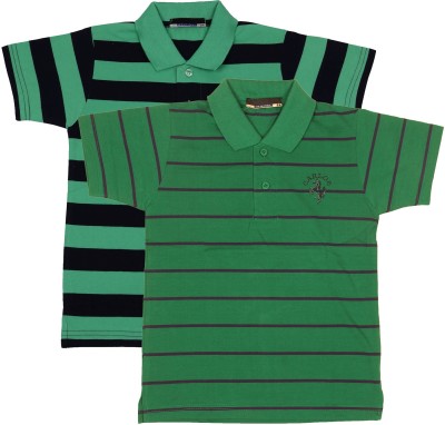 NeuVin Boys Striped Cotton Blend T Shirt(Green, Pack of 2)