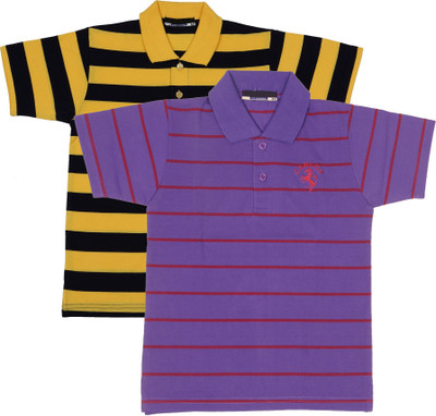 NeuVin Boys Striped Cotton Blend Regular T Shirt(Yellow, Pack of 2)